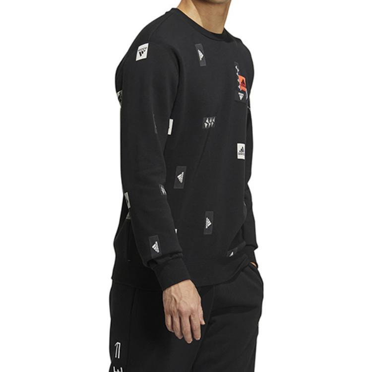 adidas FW22 Multi Logo Crew Neck Sweatshirt Loose Comfort Casual Sportswear Pullover Tops Men Black HN8982