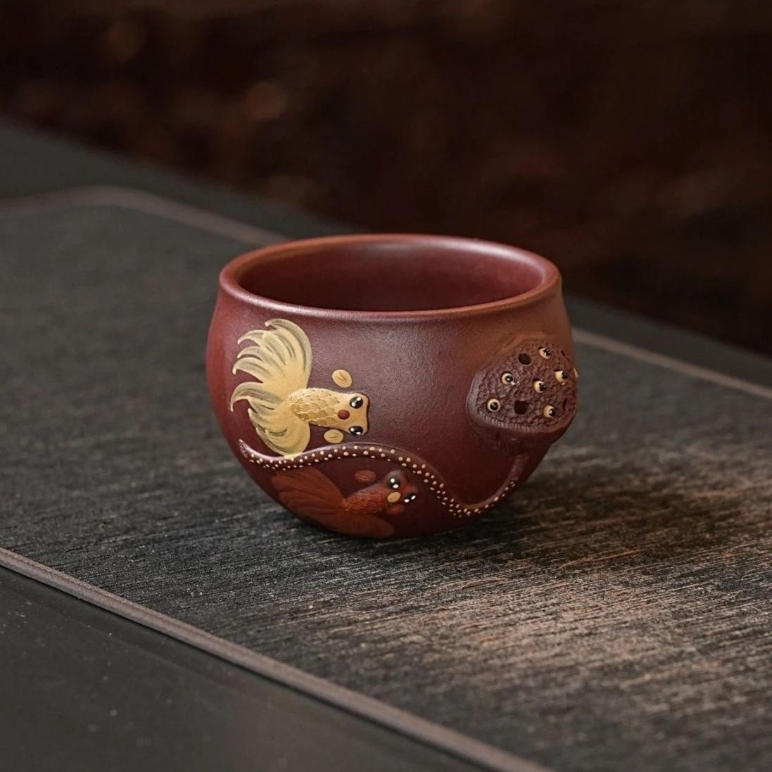 200ml Yixing Purple Clay Lotus Root Goldfish Teacup Zen Tea Bowl Cute Cup Tea-tasting Smelling Cup Jianzhan Master Cups Tea Item