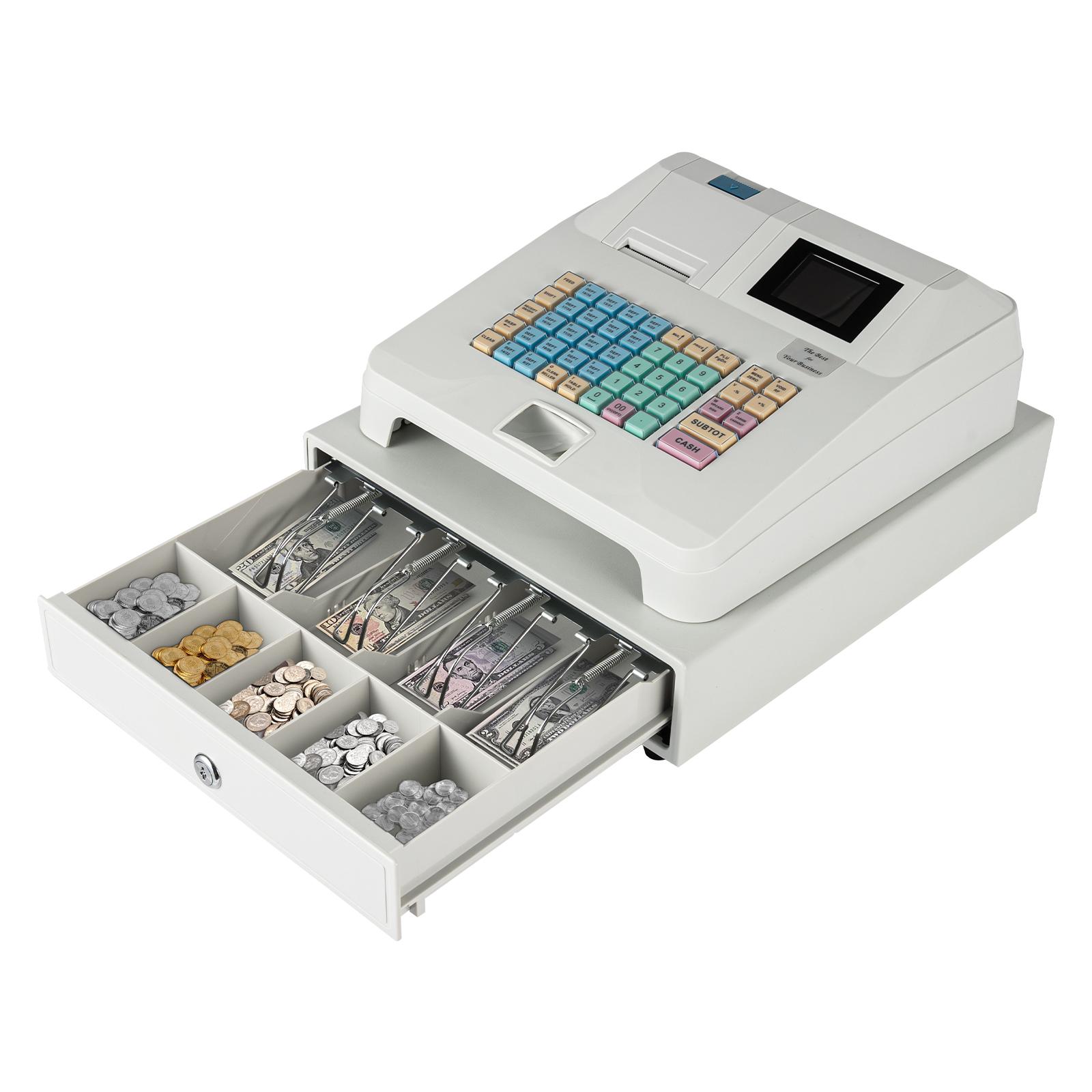 

48 Keys Electronic Cash Register, Cash Register with Drawer &Thermal Printer POS Bill Coins System for Retailers (White) US білий