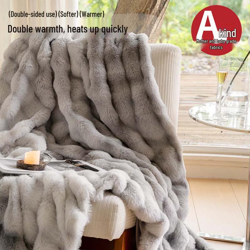 

Утолщенное фланелевое зимнее одеяло: Шаль из кроличьего меха, кораллового флиса для офисного сна, кондиционирования воздуха и использования на диване 200x230cm - Double Multipurpose Blanket