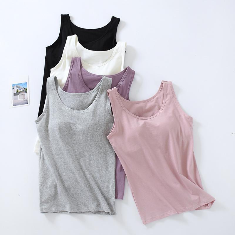 Women's Cotton Vest with Bra Pads, Wide Straps, Slim Fit Sleeveless Top, Large Size