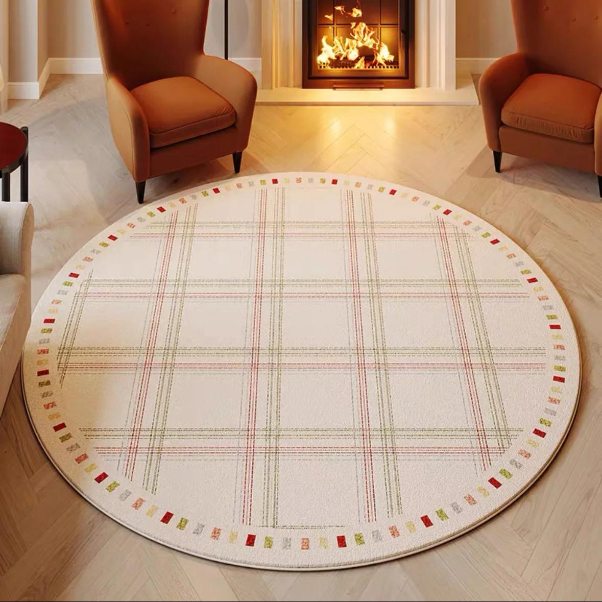 

VIKAMA American Retro Living Room Bedroom Bedside Round Carpet Imitation Cashmere Soft, Non-Slip Dirt Resistant Home Decor Rug 60X60CM 2X2FT