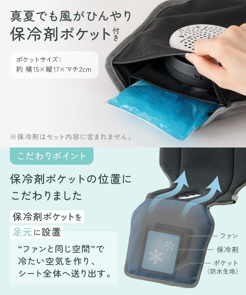regalo Aireat Flow Baby Car Seat with Fan and Ice Pack Perfect for Cooling Seat for Waterproof and Stroller Seat Seat Fan-Equipped Pocket, Heatwaves,