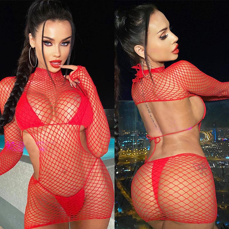 Hot Sexy Lingerie Woman Mesh Bikinis Fishnet Dress Lace Underwear Porn Costume See-through Bodystockings Erotic Night Sex Set