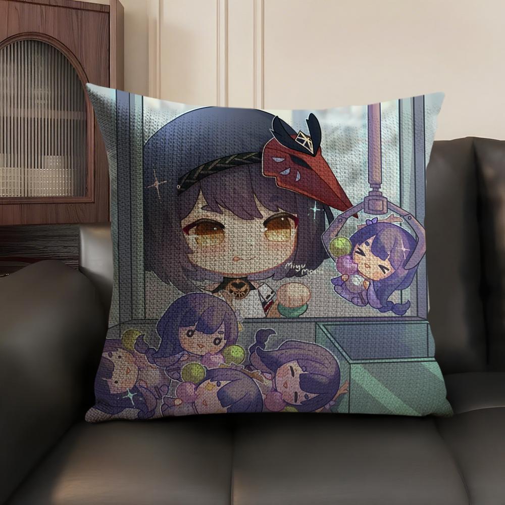 Kujo Sara Cute Genshin Impact Cushion Cover Natural Linen Organic Fabric Double-Sided Printing Sofa Home Decor Gift Pillow Case