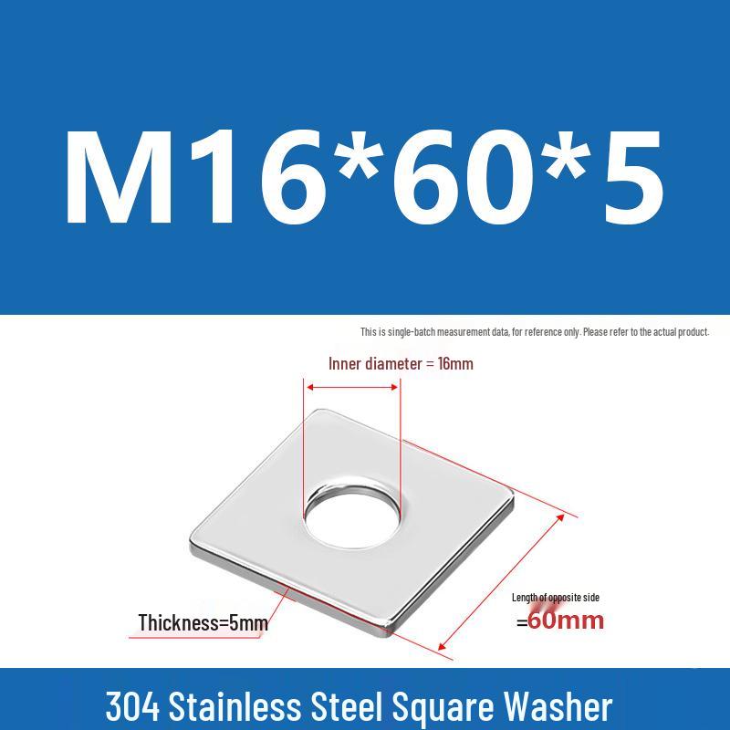 304 Stainless Steel Thickened Square Washer for Curtain Wall (M4-M16)