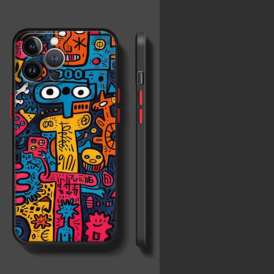 Fashion Monster Graffiti Phone Case for Apple iPhone 15 16 Pro XS Max 16e 13 14 Plus XR SE 7 8 12 11 Pro Plus Matte