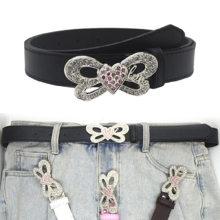 Shinning PU Belt with Rhinestone Buckle Woman Girl Decorative Belt for Skirt