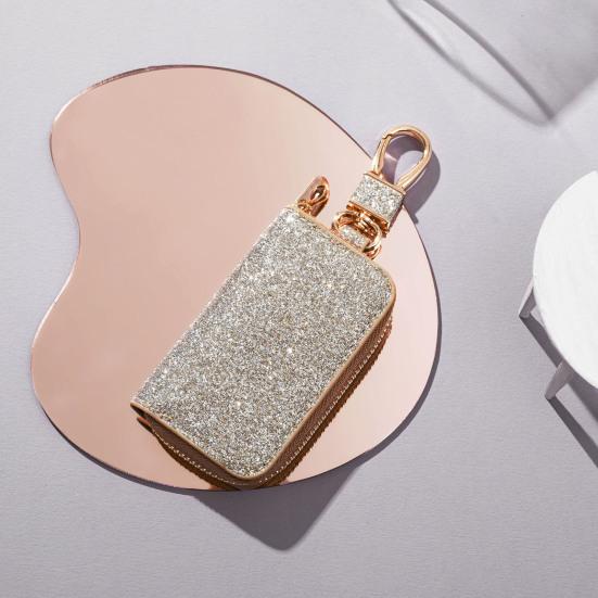 Faux Leather Car Key Case Mini Portable Glitter Men Women Car Key