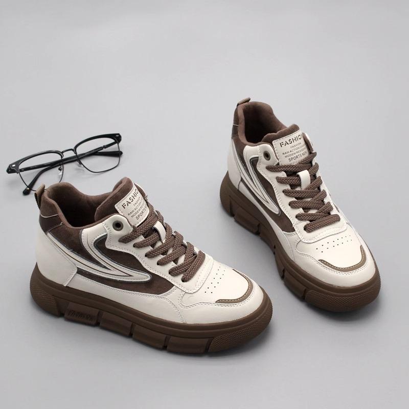 Leather platform white shoes children's spring new fashion versatile high-top shoes casual shoes women's sports shoes