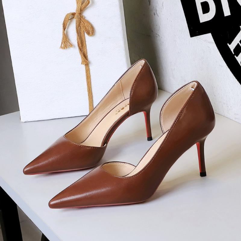 Korean Style Pointed Toe Slim Heels With Shallow Mouth Side Hollow Office High Heels For Pedicures And One Foot For High Heels