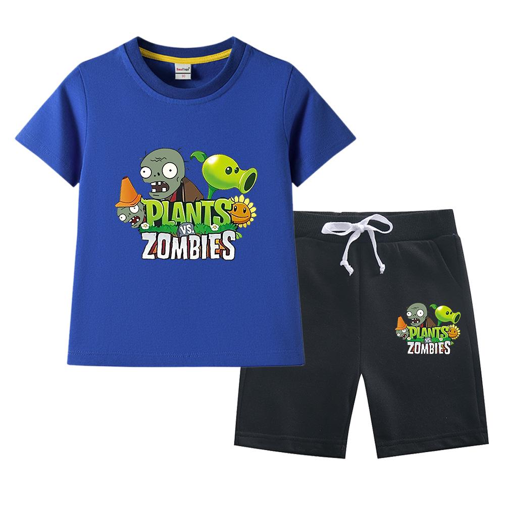 Plants Vs. Zombies Boys' Summer Set: Kids' Thin Short Sleeve T-shirt & Shorts Two-Piece Set