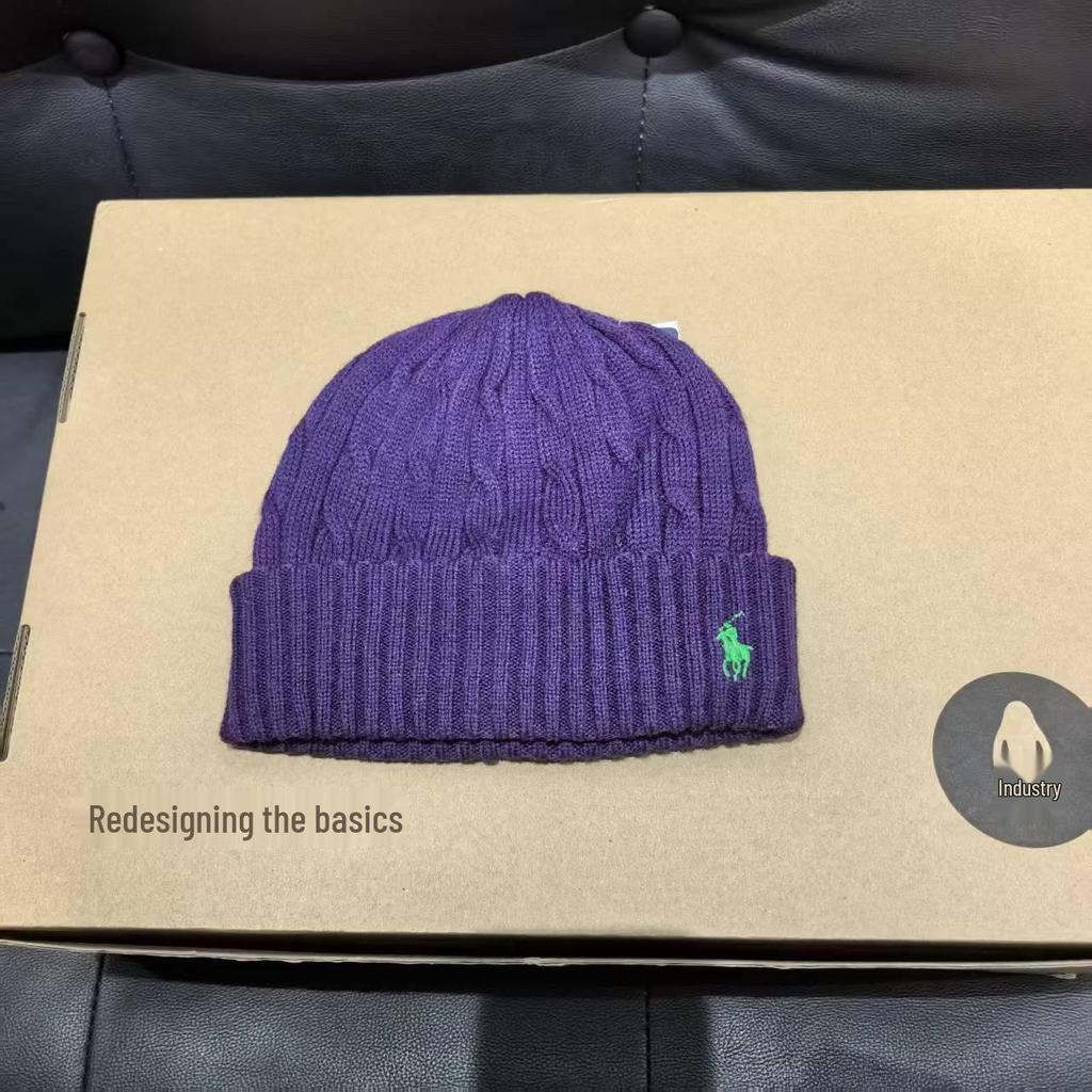 Zimní klasická copánková šála a čepice ze směsi vlny s výšivkou poníka pro páry