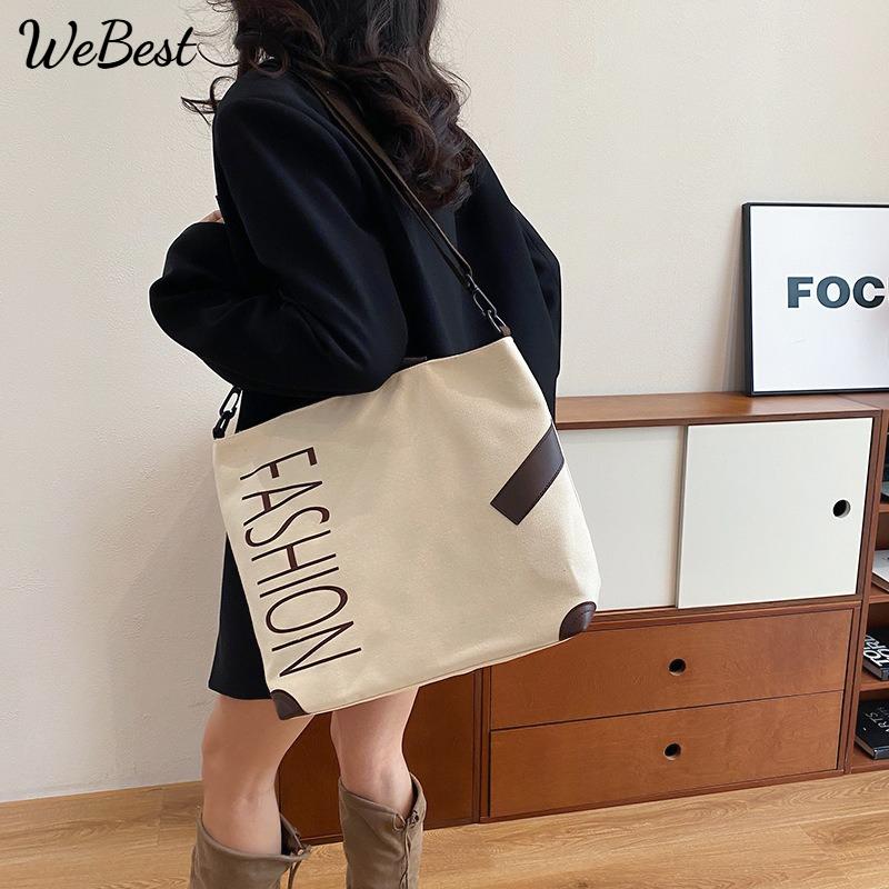 

Large Canvas Tote Bag for Women Stylish Casual Shoulder Bag Spacious Commuter Bag Perfect for College Students Work & Everyday Use білий