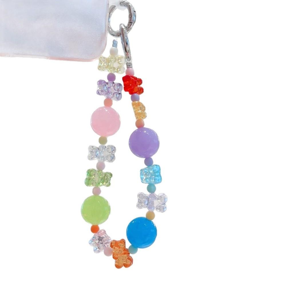 Colorful Bear Keychain For Bags And Pvc Phone Strap With Beads And Cards