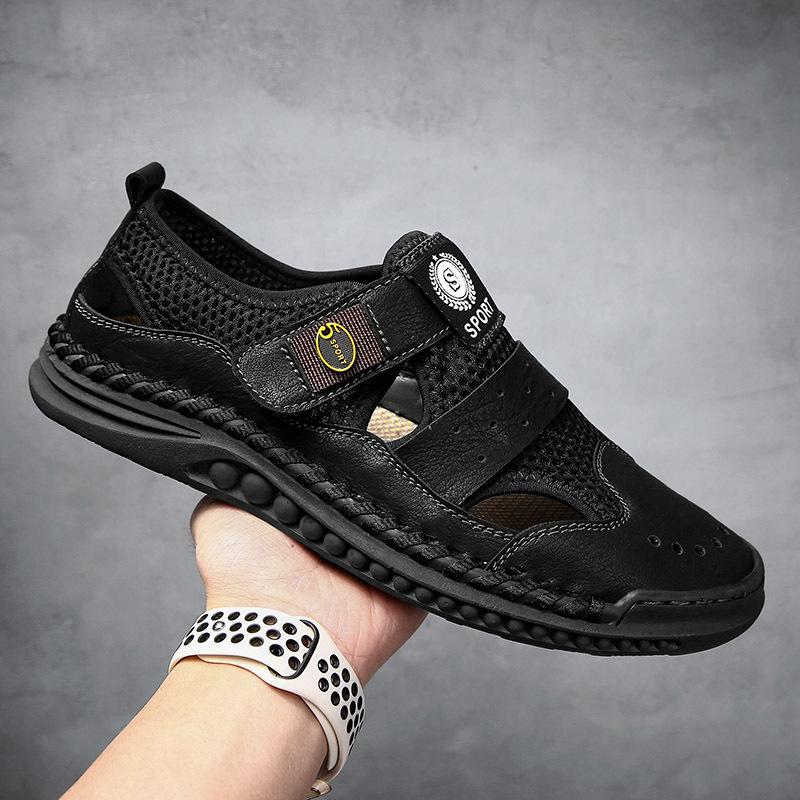 2021 Men's Large Size Sandals Breathable Hollow Wading Shoes Trend Stitching Beach Shoes Driving Dual-purpose Men's Shoes