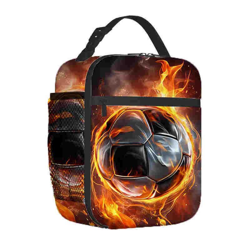 Kids Insulated Lunch Bag With Full-Print Football Design Portable Cooler School Daycare Outdoor Activities