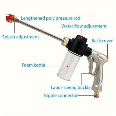 Car Wash Foam Pot Copper Long Gun, 3.38oz Foam Pot, Adjustable Water Outlet Mode, Sprayable Foam, Car Wash Essential Supplies, Multiple Use Scenes