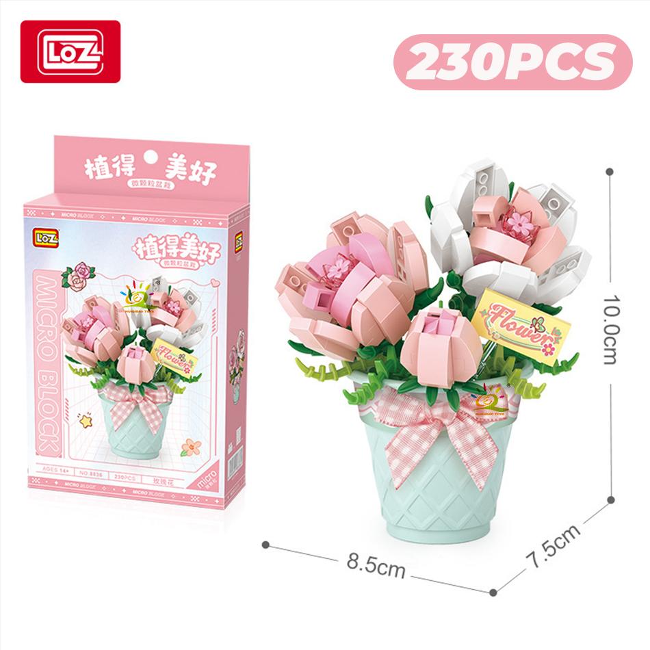 Non-Toxic Loz 3D Bouquet Succulent Plant Cactus Building Block Flower Toy Home Decoration Plant Bricks Rose Assembly Brick Toys Children