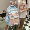Blocked Fashion Color Cat Ear Design Student Backpack With Pendant And Badge