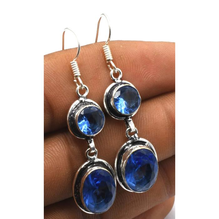 Blue Topaz Gemstone Ethnic Handmade Drop Dengle Earring Jewelry ER 044