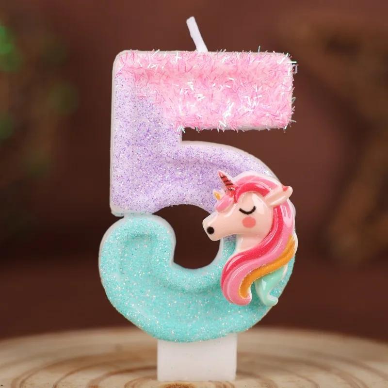 0-9 Number Cartoon Unicorn Digital Candles for Kids Birthday Party Festival Cake Decoration Atmosphere Props Fun Themed Candle
