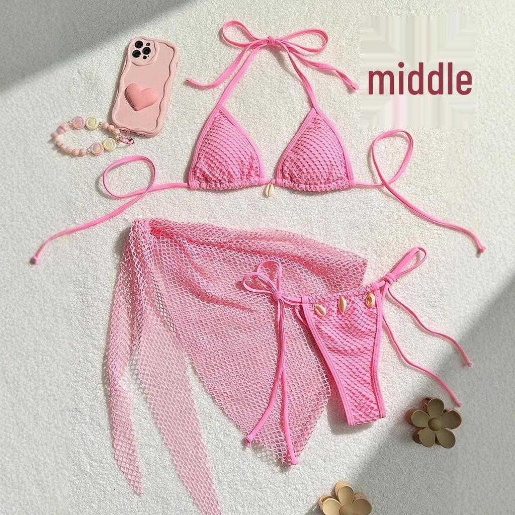 Popular Sexy Strappy Bikini Set with Mesh Wrap Skirt - European & American Style Women's Swimwear