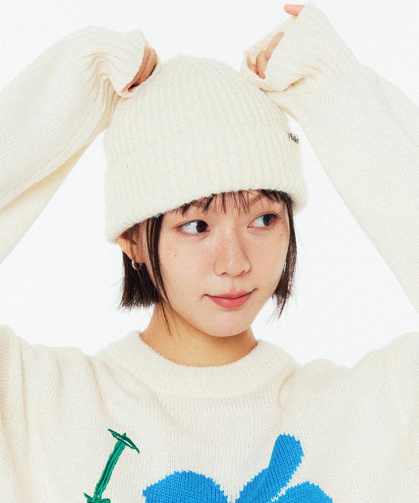 FALLETT Wool Knit Beanie Ivory