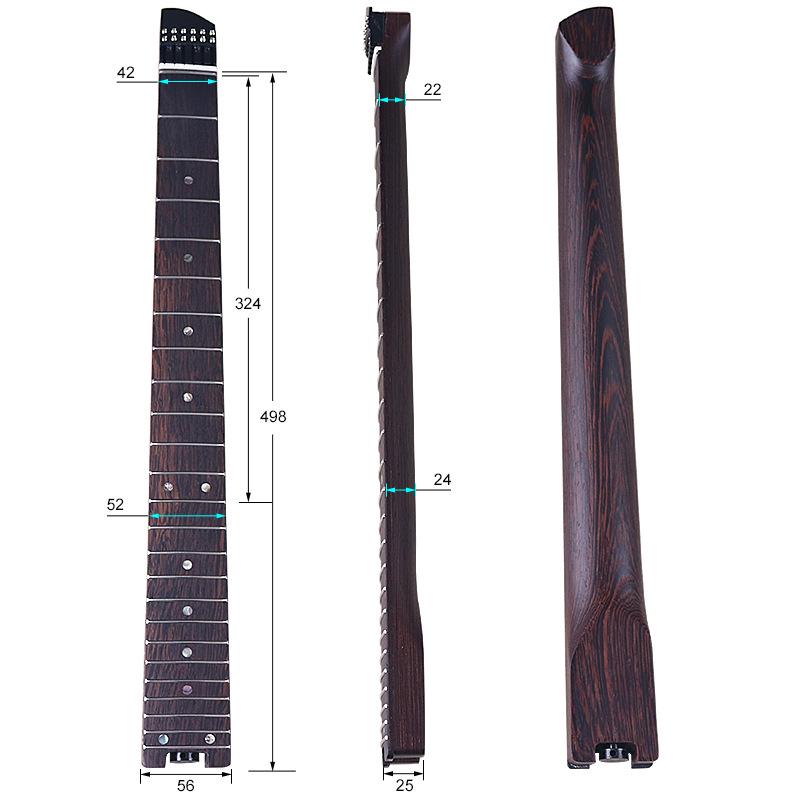 Chicken Wing Wood Headless Electric Guitar Neck with 24 Frets, String Lock, and Nut for DIY.