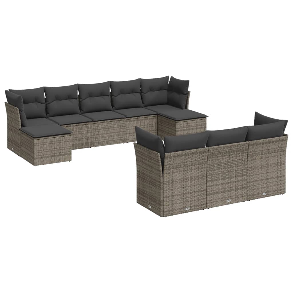 10 Piece Garden Sofa Set with Cushions Gray Poly Rattan