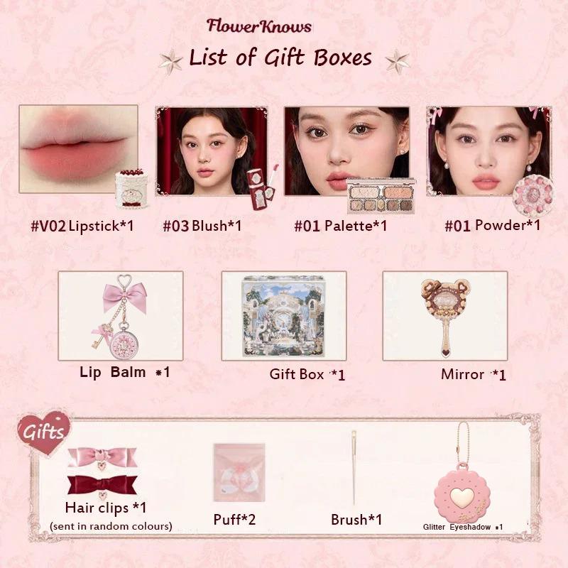 Flower Knows Strawberry Cupid Box Collection Make Up Sets Cosmetics Full Set Palette Pressed Powder Blush Lipstick Gift Box