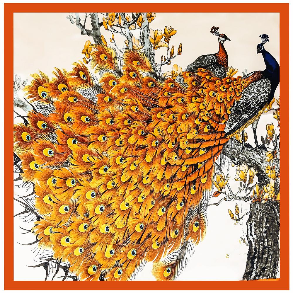 Luxury four leaf clover flower Headband Hijab Bandana Women Satin Silk Scarf Shawl Foulards Femme Square Scarves Wraps 90*90CM