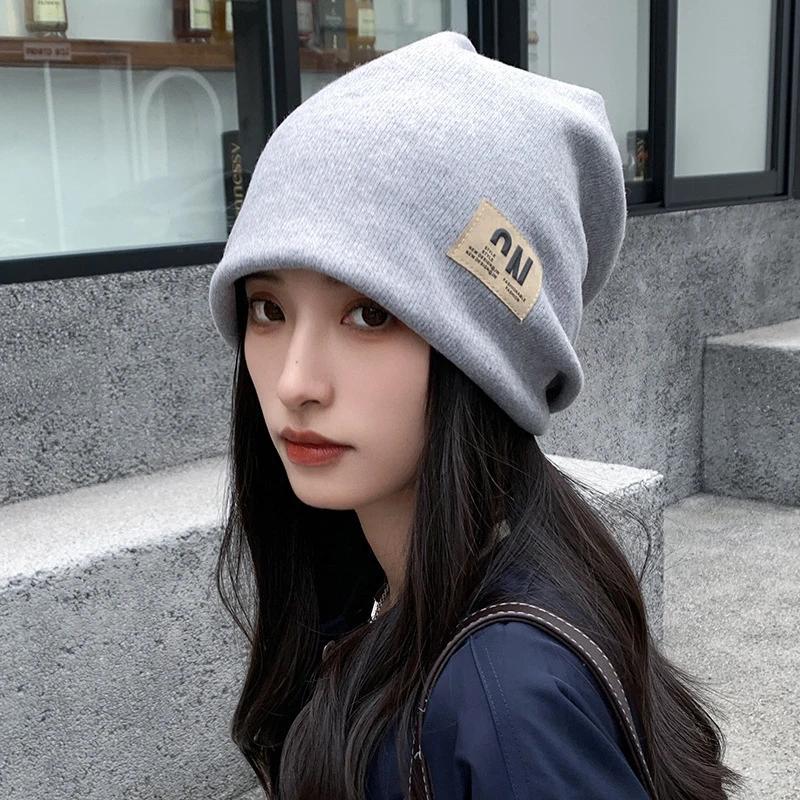 

Fashion Letter Knitted Cotton Hat for Women Men Solid Color Baggy Slouchy Beanie Hip Hop Outdoor Ladies Pullover Cap One Size