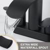 Waterfall Bathroom Faucet 4 Inch Centerset – WOWOW 2 Handle Matte Black Sink Faucet for 2 or 3 Hole Vanity, Modern Stainless Steel Zinc Alloy with