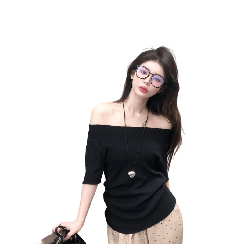 La Chapelle Women s Summer Off-Shoulder Knit Top One Size чёрный