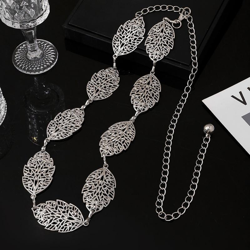 Vintage Boho Metal Waist Belt With Hollow Leaf Design For Summer Fashion