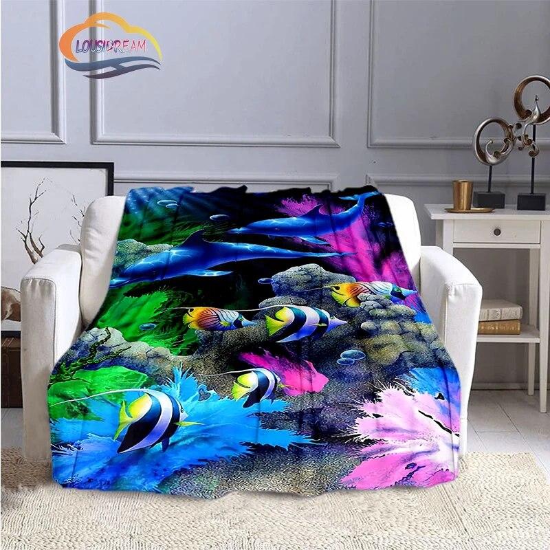 Marine Life Blanket Fashion Marine Organism Oceanic Dolphins Flannel Quilt Cover Travel Bedding Throw Bedspread