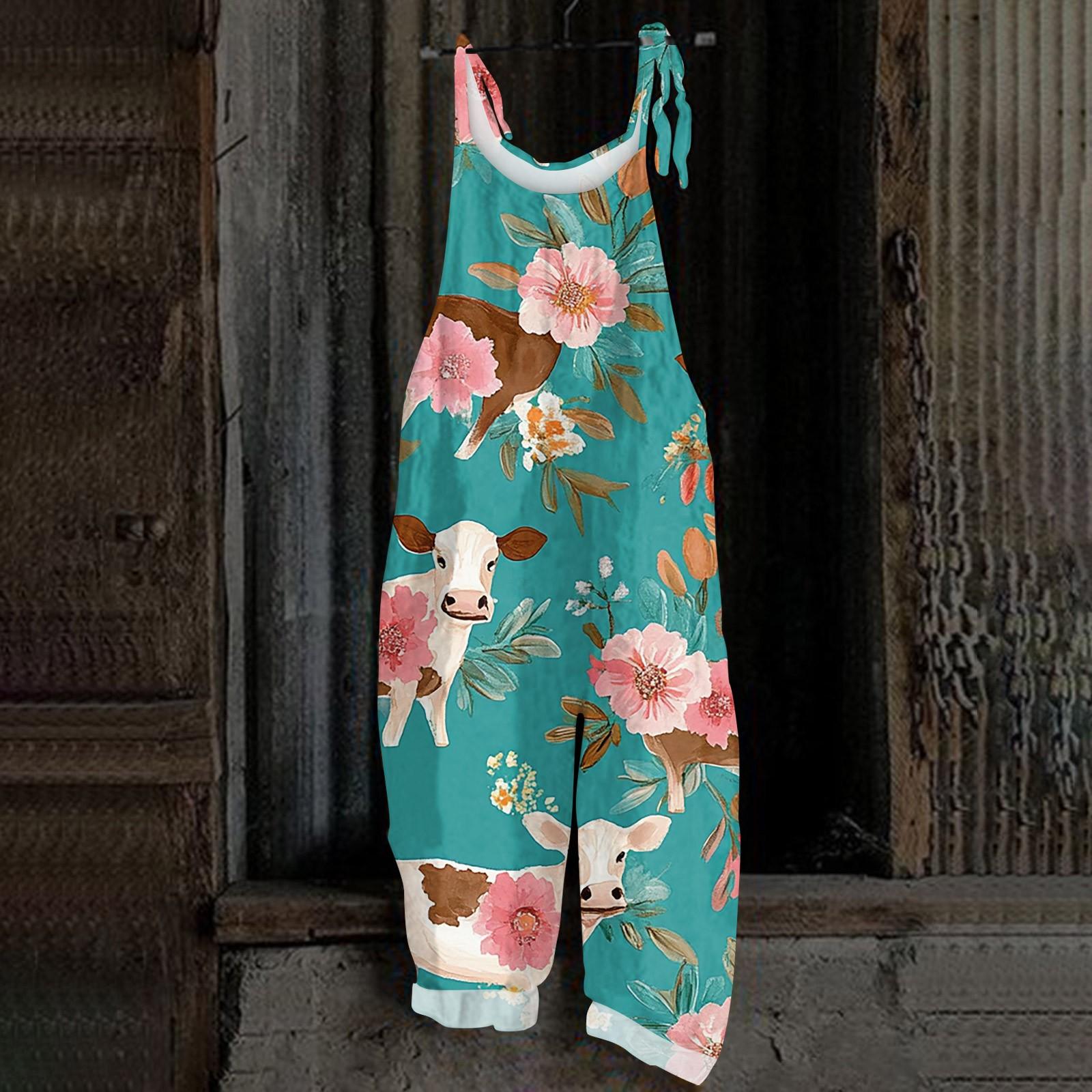 

Жіночий комбінезон з різдвяним принтом, повсякденний вільний, вінтажний, бавовняний льон XXXL ціан