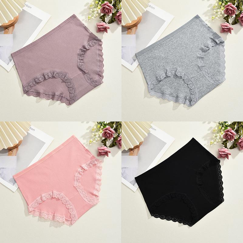 4Pcs Cotton Panty Breath Underwear Sexy Lace Panties High Waist Women Briefs Girls Comfort Underpants Female Lingerie