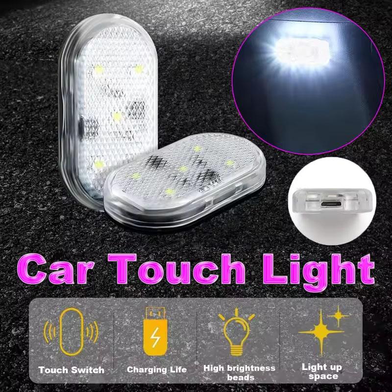 1/2/4PC Mini Car LED Light USB Charging Interior Lighting Lamp for Armrest Box Switch Touch Magnetic Reading Lamp Foot Light