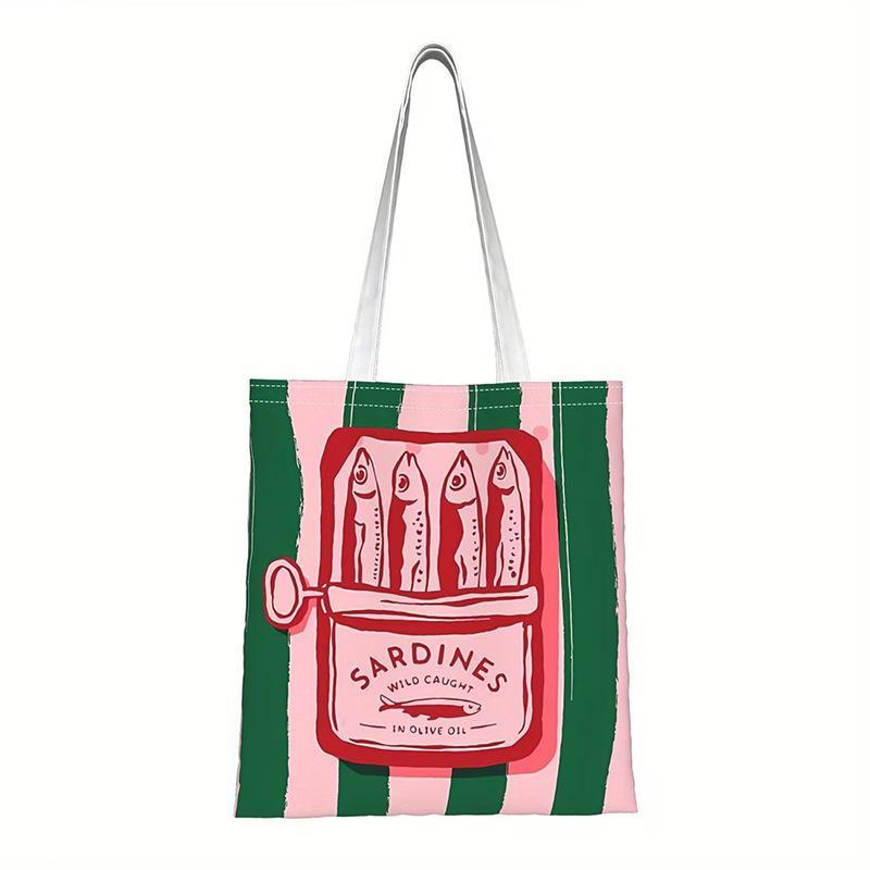 Colorful Trendy Sardines Printe Casual Handbag, Reusable Fashionable Backpack, Multifunctional Tote Bag Polyester Shopping Bag