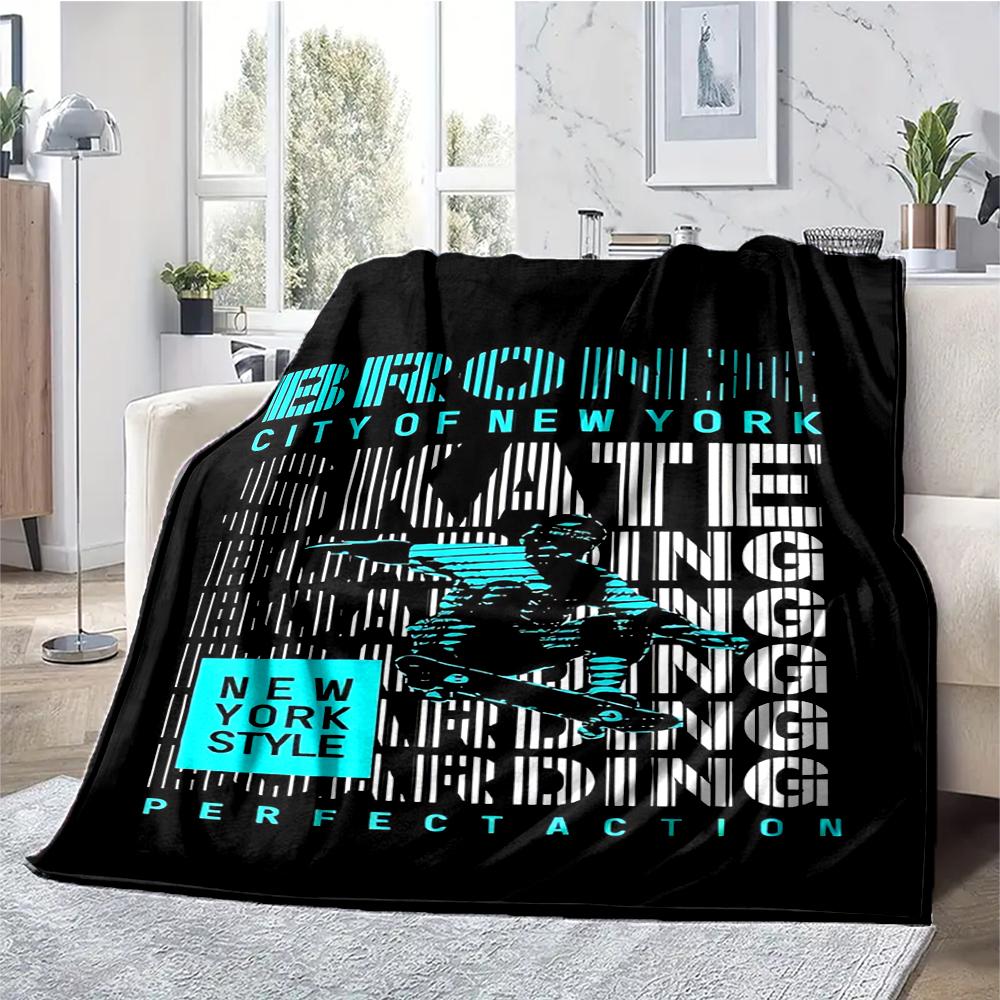 skateboard Theme Printed Blanket - Perfect for Couch, Bed, Travel & Outdoor Use | Machine Washable, Cozy & Durable.