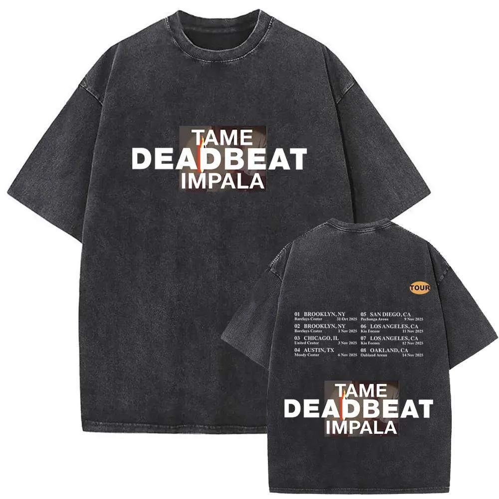Limited Washed Vintage Rock Band Tame Impala Deadbeat Graphic Tshirt Unisex Women Casual Oversized T Shirts Unisex Retro Streetwear