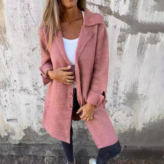 Women's Lapel Jacket Long Sleeved Woolen Coat Slim Jacket Office Pocket Casual Thin Cardigan for Autumn