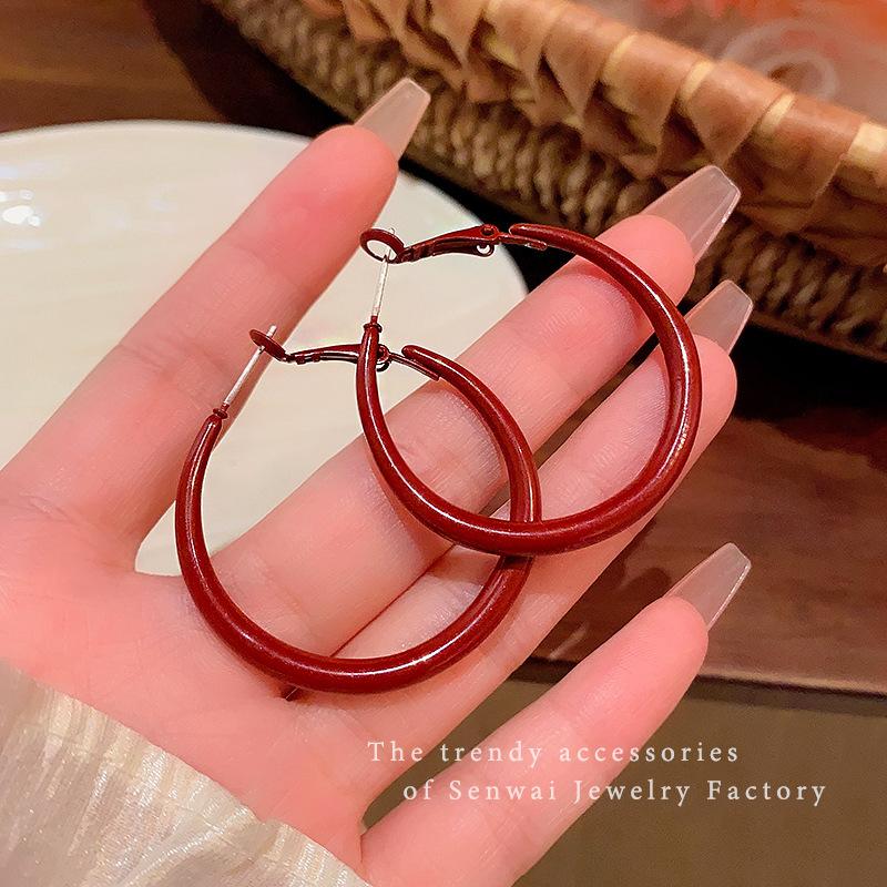 Ankola Red Pigment Ring Earrings Femininity Internet Celebrity Earrings European and American Exaggerated Personality Ears