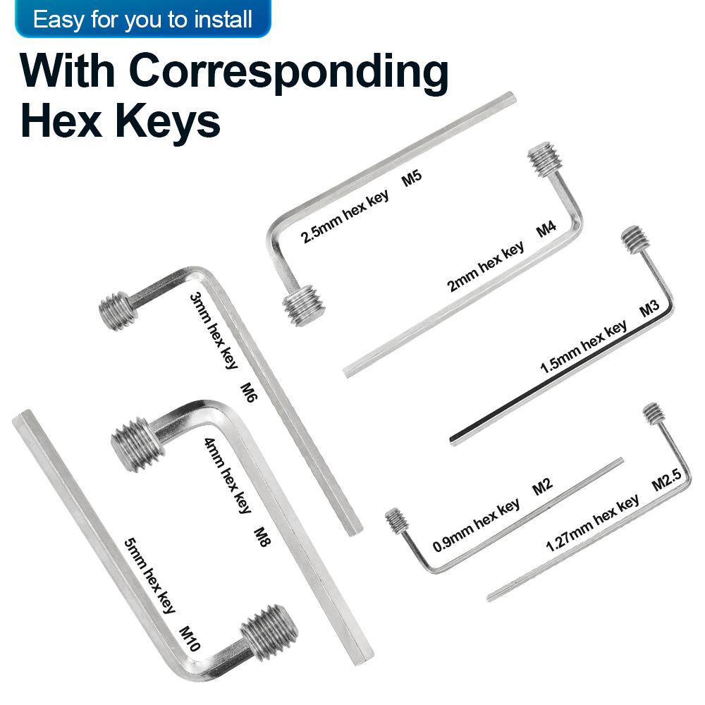 NINDEJIN Flat Point Set Screw Assorment Kit Stainless Steel M2-M10 Hexagon Socket Headless Set Grub Screw Kit with Hex Key