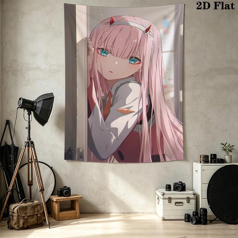 Franxx Zero Two Wall Tapestry Aesthetic Wall Hanging Printed Fabric Blanket Decorative Tapestries For Bedroom Living Room Home Decor