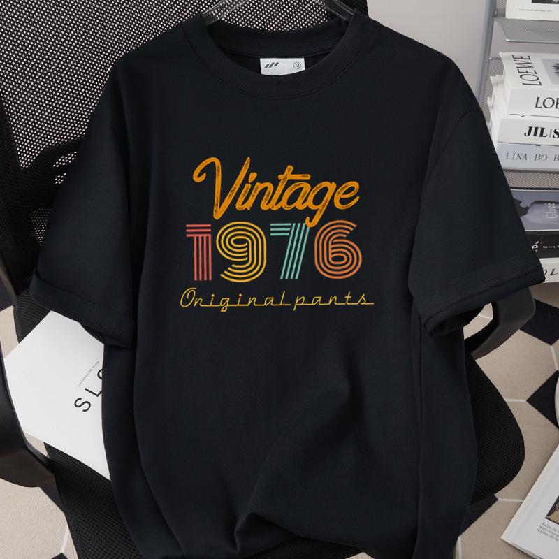 50th Birthday 1976 Theme Loose T-shirt - High Quality 260g Pure Cotton, Short Sleeve, European & American Style