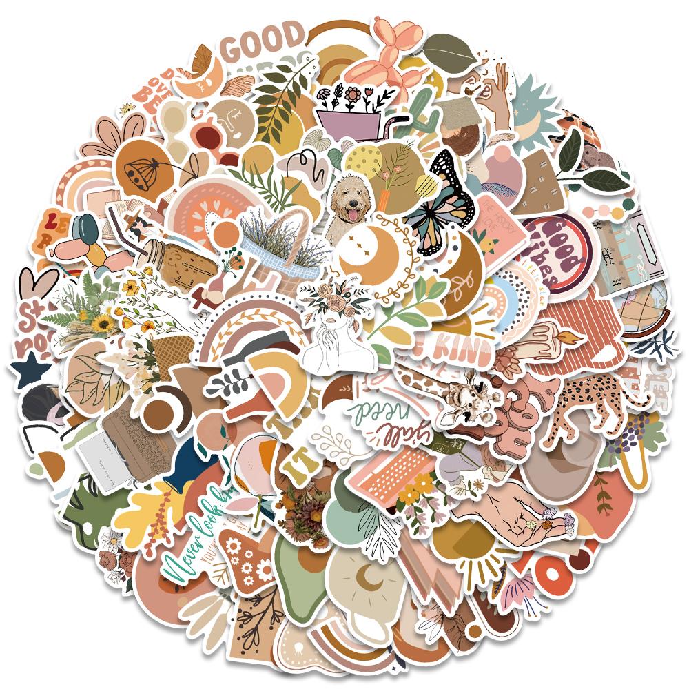 100Pcs Retro Cartoon Art Bohemian Aesthetic Stickers Graffiti Decal Scrapbook Car Laptop Phone Sticker For Kids Girls