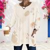 Women Plus Size Round Neck Long Sleeve Floral Plaid Printed Loose T Shirt With Pockets